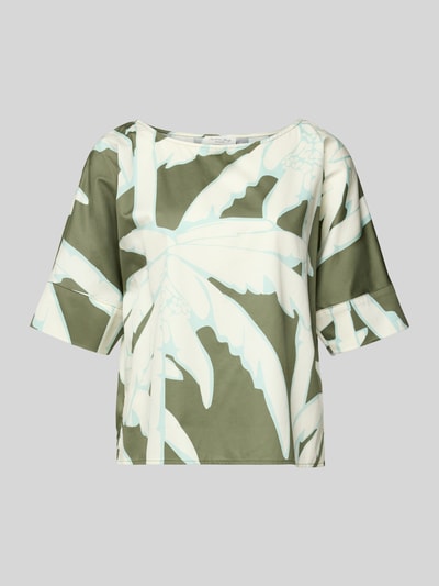 Produktfoto, Regular Fit Blusenshirt im Allover-Look von Christian Berg Woman, bawełna, zielono-biały wzór, okrągły dekolt, krój regular fit