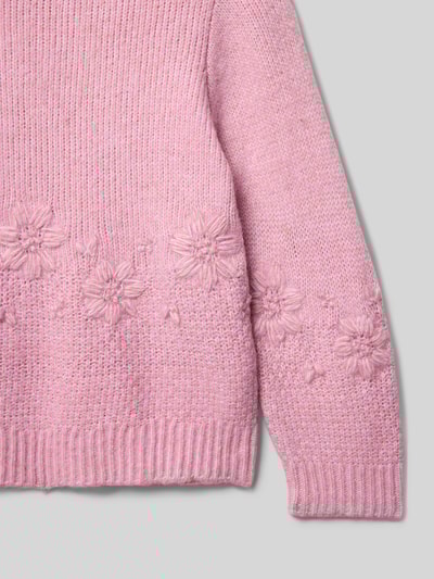 Only Sweter z dzianiny o kroju regular fit z okrągłym dekoltem model ‘TANYA’ Fiołkoworóżowy 2