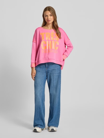 miss goodlife Oversized sweatshirt met ribboorden Felroze - 1