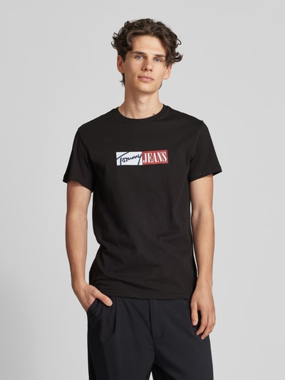 Tommy Jeans Slim fit T-shirt met labelprint Zwart - 4