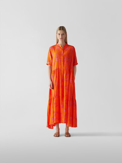 Lu Li Lina Maxikleid aus Seide mit Allover-Muster Orange 1