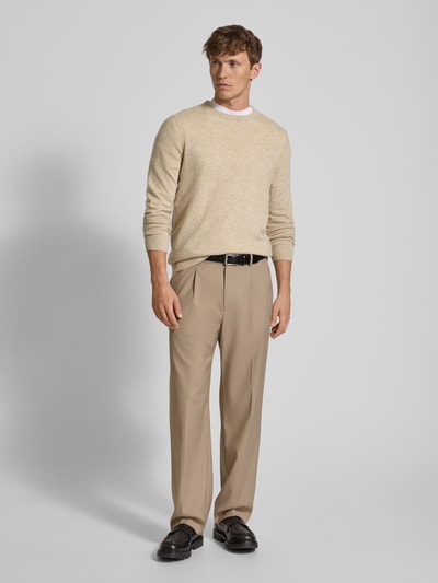 Christian Berg Men Regular Fit Kaschmirpullover mit Rundhalsausschnitt Camel Melange 1