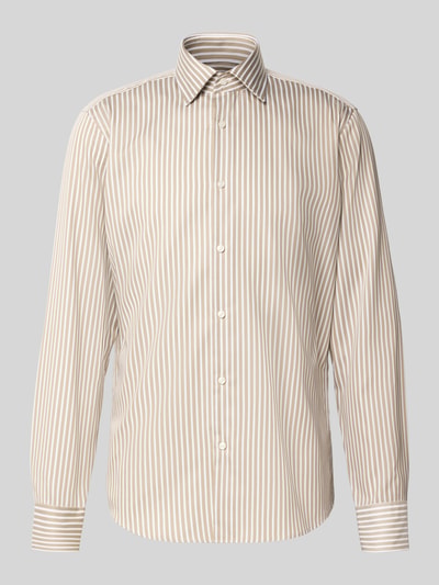 Produktfoto, Regular Fit Businesshemd aus reiner Baumwolle Modell 'H-Joe-kent' von BOSS, beige und weiße Streifen, glatte Textur, Herren Businesshemd von BOSS