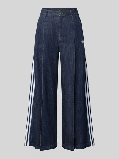 Productfoto, donkerblauwe Loose Fit Jeans uit mix van modal en katoen met witte strepen, adidas Originals, dames Loose Fit Jeans