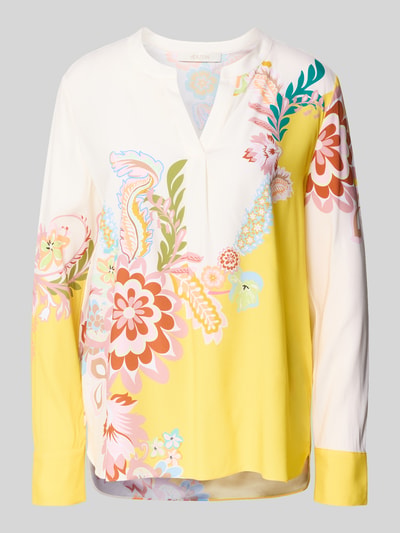 Productfoto, Regular Fit Bluse aus Seide-Elasthan-Mix mit Allover-Look van HERZENS, damesblouse, tuniekkraag, kleurig bloemmotief