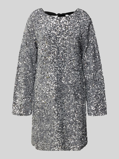 Produktfoto, Knielanges Kleid mit Rundhalsausschnitt van VILLA SOPHIE, los model, knielengte, met pailletten, onderjurk, zilverkleurig