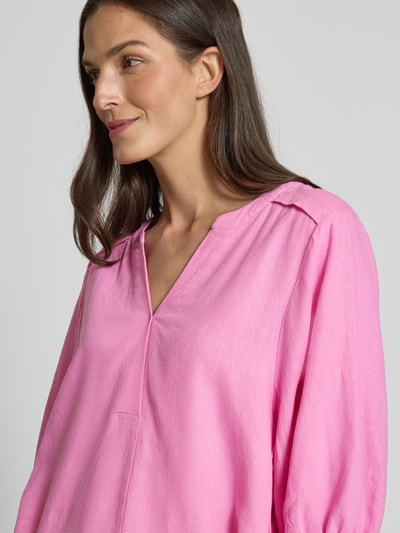 FREE/QUENT Bluzka lniana o kroju relaxed fit z kołnierzem z lamówką model ‘Lava’ Mocnoróżowy 3
