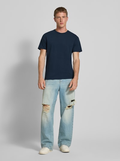 Superdry T-shirt met geribde ronde hals Donkerblauw - 1