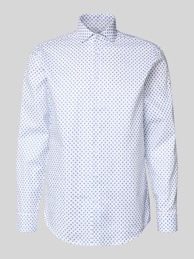 Produktfoto, Slim Fit Business Hemd aus Baumwolle mit Kentkragen von SEIDENSTICKER, weiß-blau gemustert, Knopfleiste, leichte Textur