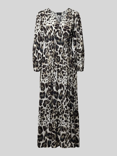 Produktfoto, Maxikleid aus Viskose mit Volantsaum von monari in Animalprint, Straight Fit, V-Ausschnitt, elastische Ärmelabschlüsse.