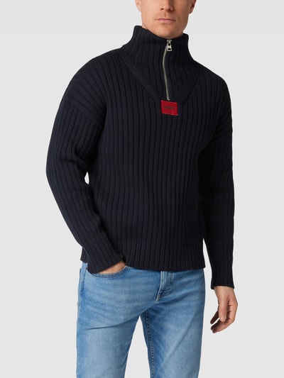 HUGO Strickpullover in Ripp-Optik Marineblau 4