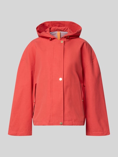 Produktfoto, Jacke mit Kapuze und versiegelten Nähten Modell 'ELLE' von G-LAB in Rot, Lyocell-Mix mit Leinen-Anteil, Gerader-Schnitt, wasserdicht, winddicht, atmungsaktiv, seitliche Pattentaschen mit Druckknopfverschluss, Reiß- und Druckknopfverschluss, glatte Textur
