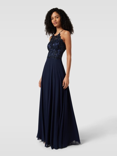 V.M. Abendkleid mit Spitzenbesatz Marine 1