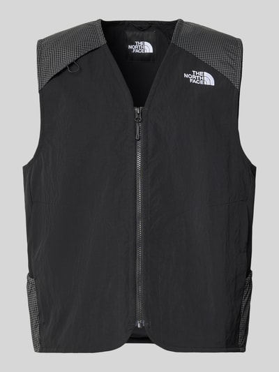 Produktfoto, Regular Fit Weste mit Logo-Stitching von The North Face, schwarz-grauer Material-Mix mit Reißverschluss und V-Ausschnitt.