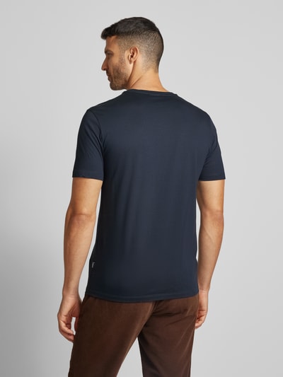 Lindbergh T-shirt met geribde ronde hals Donkerblauw gemêleerd - 5