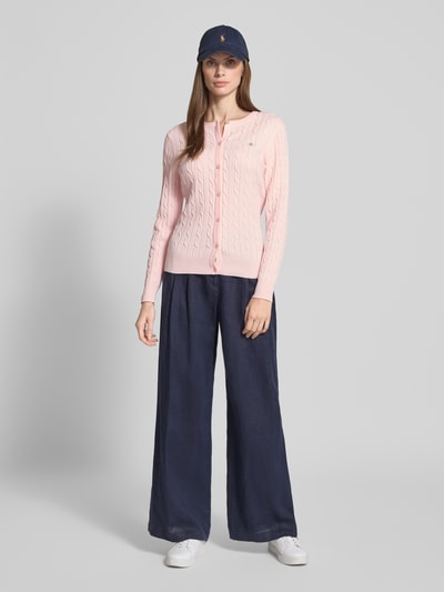 Gant Gebreid jack met kabelpatroon en labelstitching Roze - 1