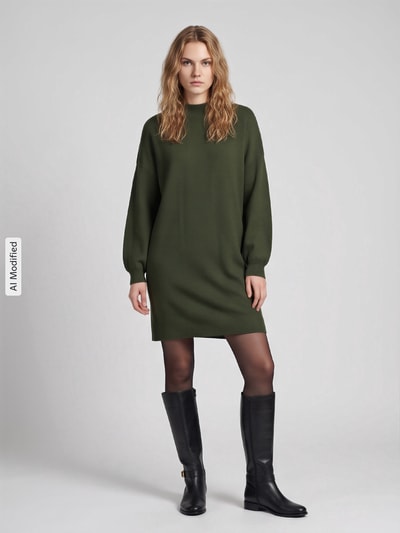 VERO MODA Sukienka z dzianiny o kroju relaxed fit z mieszanki wiskozy model 'NANCY' Ciemnozielony 1