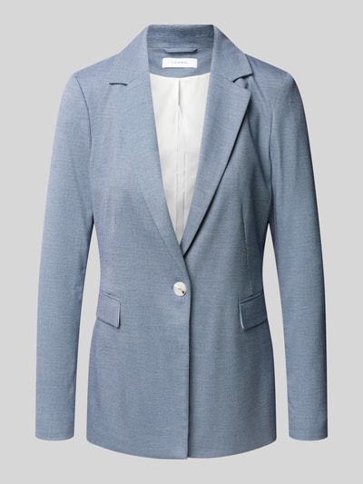 Produktfoto, blau-grauer Slim Fit Blazer mit Pattentaschen von COMMA, Reverskragen, Knopfverschluss, strukturierte Textur, glatter Stoff, Damen Blazer, Rückenlänge 36 cm, Brustweite 43 cm, Ärmellänge 62 cm, Slim Fit Blazer mit Pattentaschen von COMMA