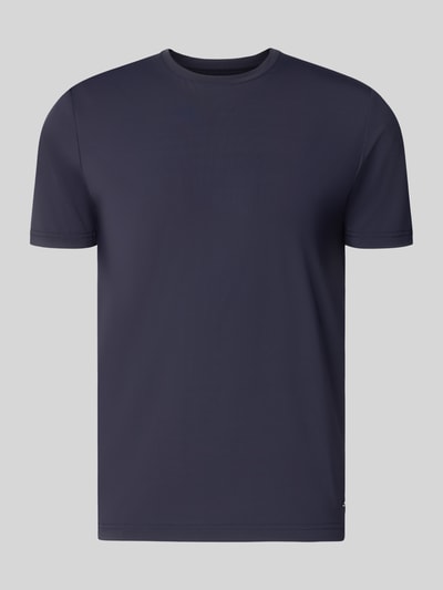 Produktfoto, dunkelblaues T-Shirt mit Rundhalsausschnitt Modell 'TESSUTO' von MARKUP, Nylon-Mix mit Stretch, glatte Oberfläche