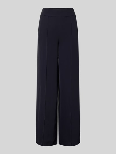 Produktfoto, Stoffhose mit elastischem Bund von Comma, Damen Stoffhose, Material-Mix mit Stretch-Anteil, ausgestellter Schnitt, Ziernähte, Bundweite 38 cm, Innenbeinlänge 77 cm, dunkle Farbe, glatte Textur