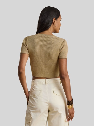 Lauren Ralph Lauren slim fit kort T-shirt van glanzende viscosemix Goud gemêleerd - 5