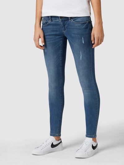 Only Jeansy o kroju skinny fit z 5 kieszeniami i efektem znoszenia Jeansowy niebieski 4