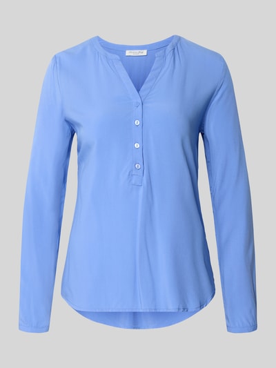 Produktfoto, Regular Fit Bluse aus reiner Viskose mit Tunika-Ausschnitt von Christian Berg Woman, niebieska, długi rękaw, listwa guzikowa, krój regular fit, wiskoza, długość tyłu 64 cm, długość rękawów 60 cm, rozmiar 36