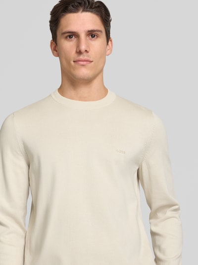 BOSS Strickpullover mit Label-Stitching Modell 'Pacas' Offwhite 3