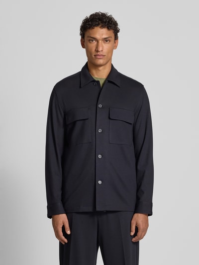 Marc O'Polo Regular Fit Hemdjacke aus Viskose-Mix - Marc O'Polo × DFB Travel Collection Dunkelblau 4