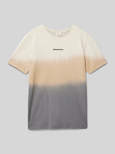 s.Oliver RED LABEL T-shirt o kroju regular fit z czystej bawełny z gumowanym nadrukiem z napisem Beżowy 1
