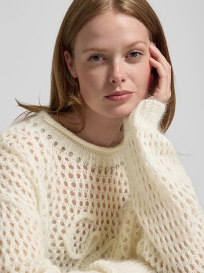 Liu Jo White Oversized Strickpullover mit Mohair- und Lanawoll-Anteil Offwhite 3