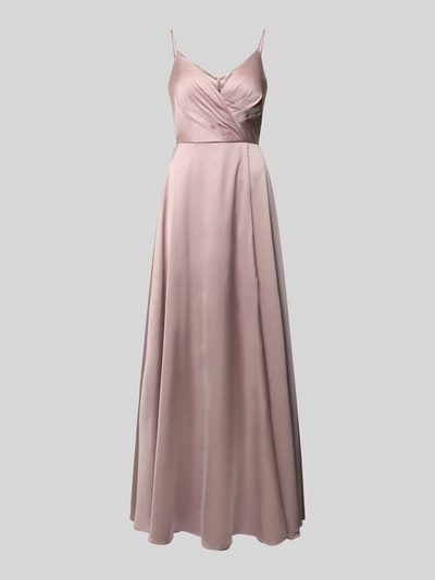 Produktfoto, Regular Fit Abendkleid in Wickel-Optik von Luxuar aus rosafarbenem Satin mit Reißverschluss und Spaghettiträgern, glatte Struktur.