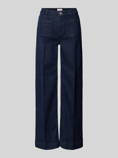 Produktfoto, ciemnoniebieskie jeansy Wide Leg Jeans mit Bügelfalten Modell 'Miva Authentic' von OPUS, bawełna, kanty, nakładane kieszenie, szerokość w rozmiarze 36/32: 36 cm, długość wewnętrzna nogawki w rozmiarze 36/32: 76 cm