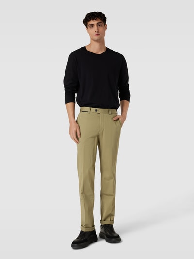 Hiltl Slim fit broek met persplooien, model 'PEAKER' Lichtgroen - 1