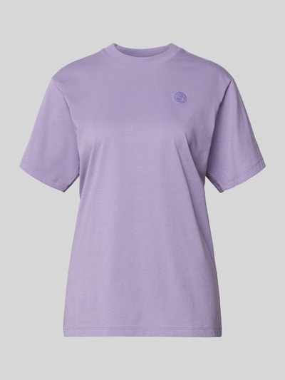 Produktfoto, Relaxed Fit T-Shirt aus reiner Baumwolle Modell 'VINTAGE TEE_B_1' von Hugo Blue, jednolity fioletowy kolor, okrągły dekolt, krótki rękaw, naszywka z logo, dla kobiet