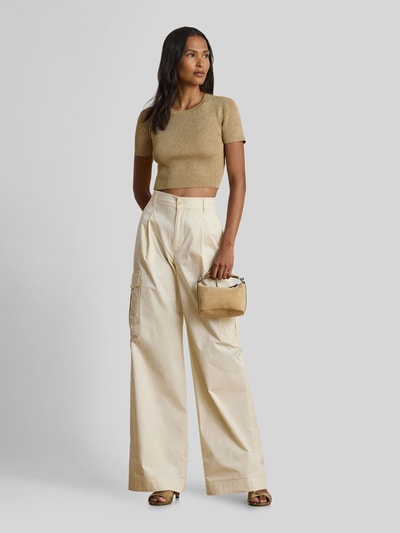 Lauren Ralph Lauren slim fit kort T-shirt van glanzende viscosemix Goud gemêleerd - 1