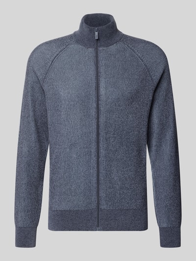 Produktfoto, Regular Fit Strickjacke mit Stehkragen von Jake*s Studio Men in meliertem Dunkelgrau mit feiner Rippstruktur und Reißverschluss.