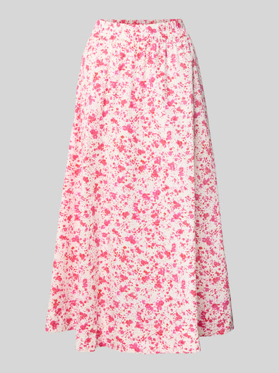Productfoto, Glockenrock mit elastischem Bund van YAS, dames A-lijn midirok met brede zoom, bandwijdte maat 36: 38 cm, totale lengte: 90 cm, roze-wit met bloemenprint