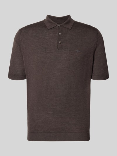 Produktfoto, Regular Fit Poloshirt aus reiner Baumwolle in Strick-Optik von Fynch-Hatton, braun, Kurzarm, Polokragen, strukturierte Oberfläche