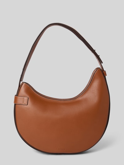 Produktfoto, Shoulder Bag aus echtem Rindsleder Modell 'Tasha' von Lauren Ralph Lauren, cognacbraun, Zierschnalle, Schulterriemen, 32x32x6 cm, Hauptfach mit Reißverschluss, Reißverschlussfach auf der Innenseite, glatte Textur