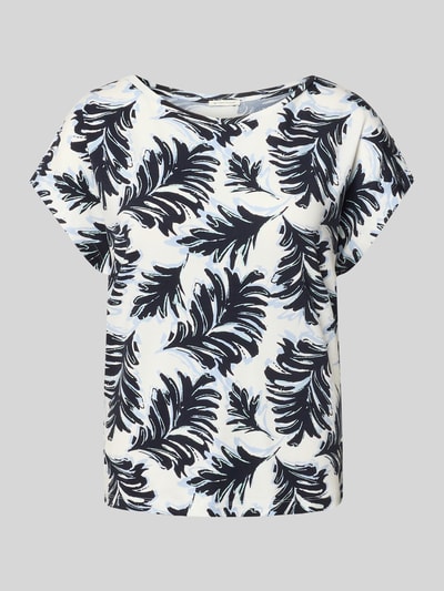 Produktfoto, Regular Fit T-Shirt aus Viskose-Mix von Tom Tailor mit floralem Allover-Muster in Blau und Weiß, U-Boot-Ausschnitt, Stretch-Material
