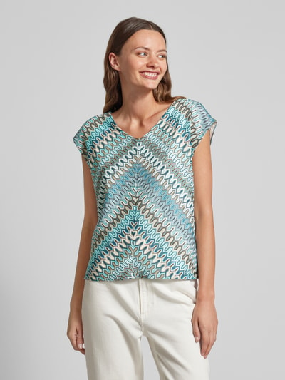 comma T-shirt met all-over motief Turquoise - 4