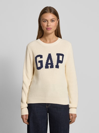 GAP Sweter z dzianiny z logo i okrągłym dekoltem Biały 4
