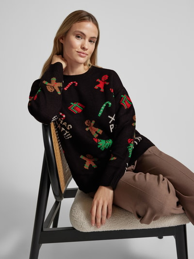 Vero Moda Comfort Fit Weihnachtspullover mit Allover-Muster Modell 'XMASPARTY' Black 3