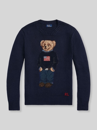 Polo Ralph Lauren regular fit pullover van mix van katoen en linnen met polo bear-stitching Marineblauw - 2