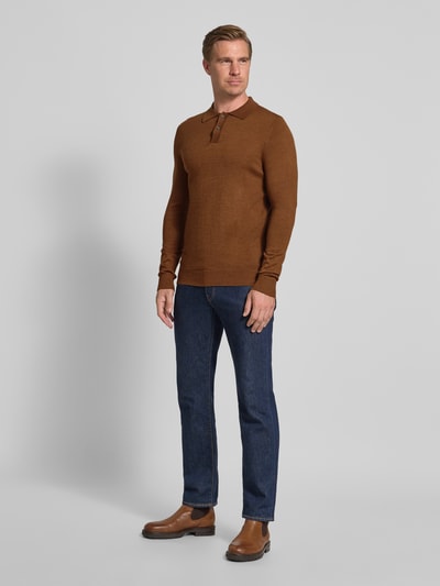 Christian Berg Men Slim fit gebreide pullover van wolmix Cognac gemêleerd - 1