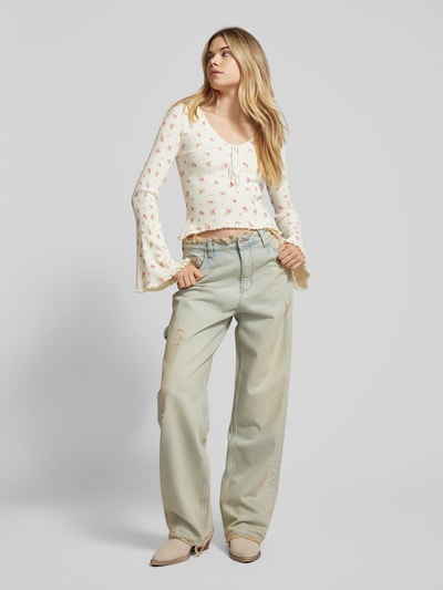 Gina Tricot Gebreid shirt met trompetmouwen Offwhite - 1