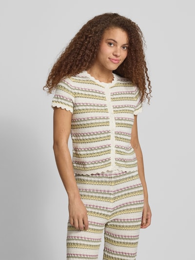 REVIEW Gestreiftes Sticktop mit Muschelrand-Detail aus Jacquard Weiss 4
