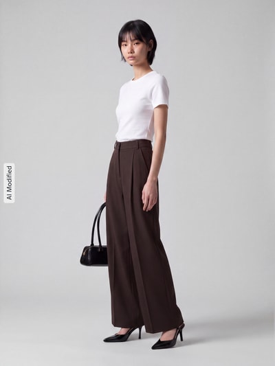 VERO MODA Wide leg wijdte broek met viscose, model 'STELLA' Chocoladebruin - 1
