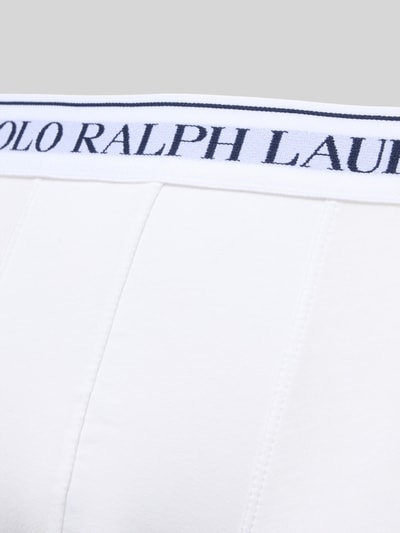 Produktfoto, Trunks aus Baumwoll-Mix im 3er-Pack von Polo Ralph Lauren Underwear, weiß, unifarben, elastischer Label-Bund, Detailaufnahme.